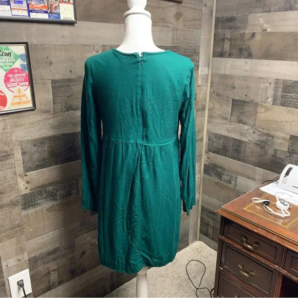 Old Navy dark green size small dress fully lined lining sleeve front ruffle - Picture 4 of 8